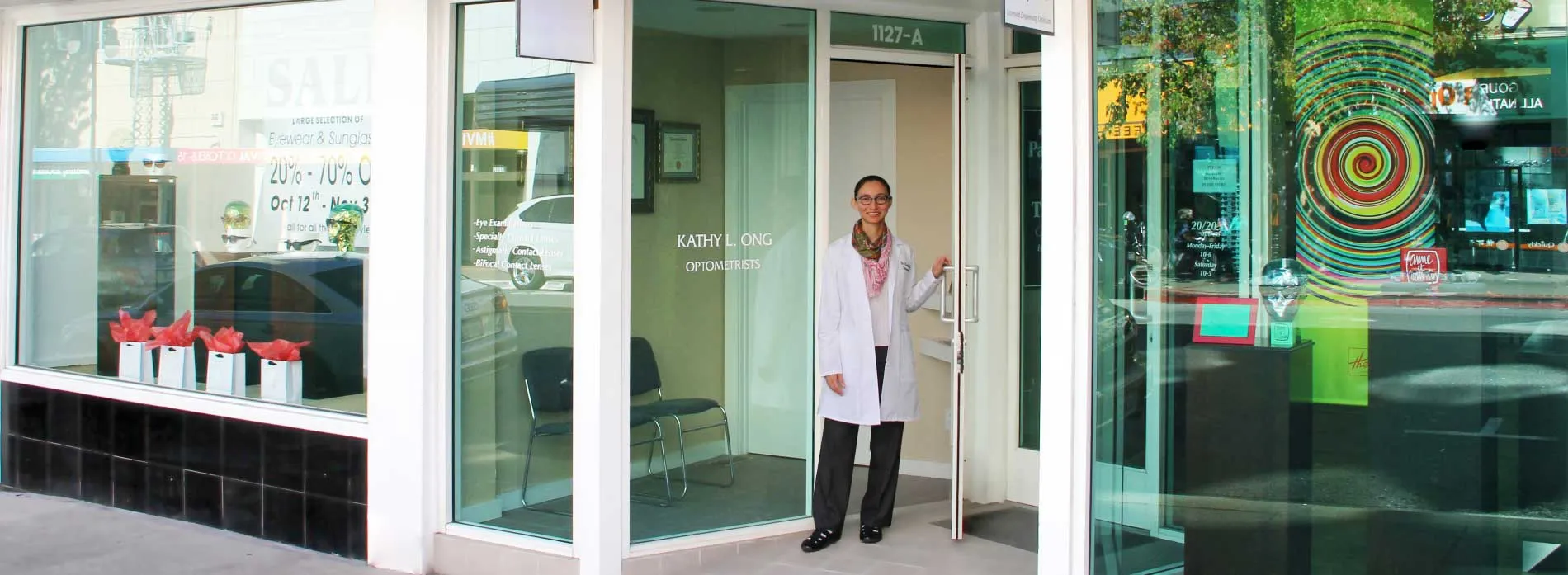 Dr. Kathy Ong at the door of her office at 1127 4th Street, San Rafael